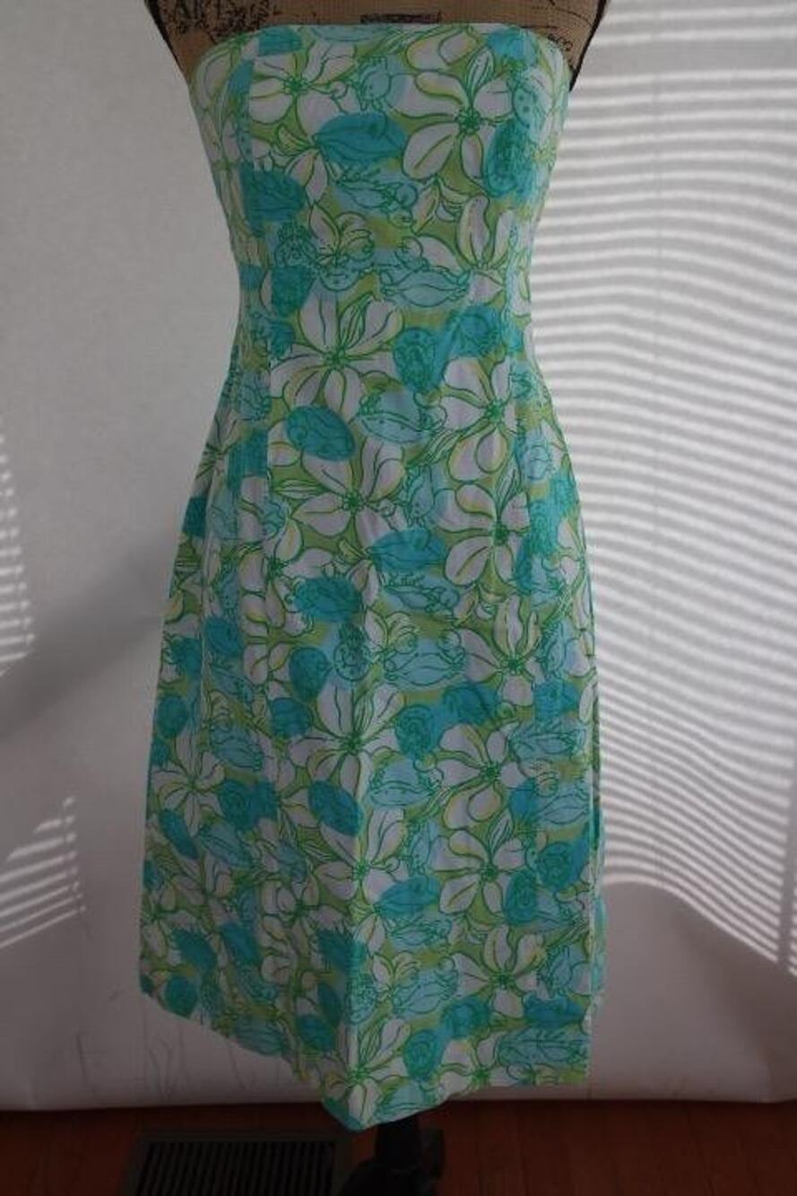 Lilly Pulitzer tie back crab pattern strapless dress size 2(DR100